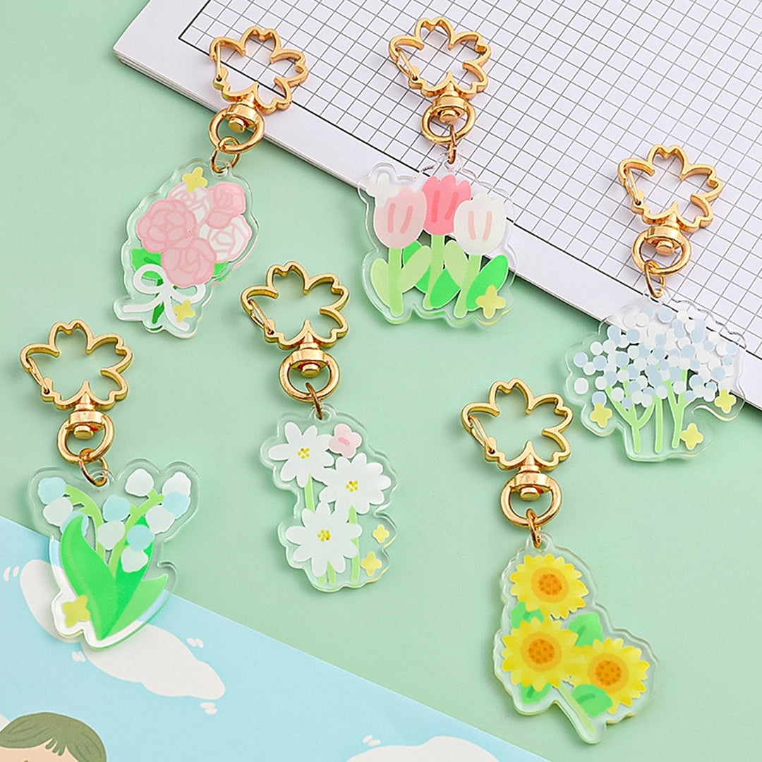 Flower Keychain Refreshing Acrylic Cute Clear Print DIY Gift Slim Rose Sunflower Car Key Ring Pendant Bag Accessories Image 1