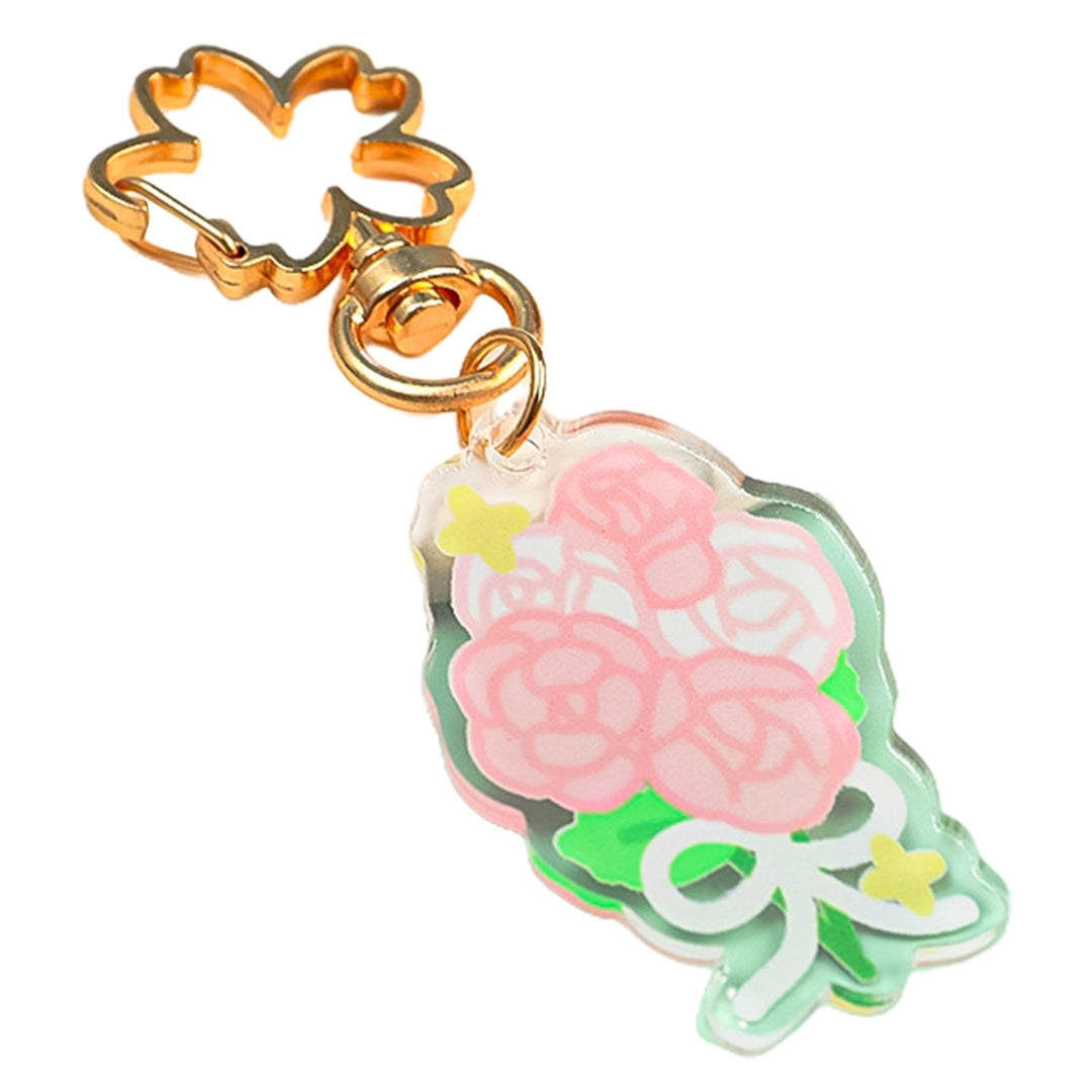 Flower Keychain Refreshing Acrylic Cute Clear Print DIY Gift Slim Rose Sunflower Car Key Ring Pendant Bag Accessories Image 6