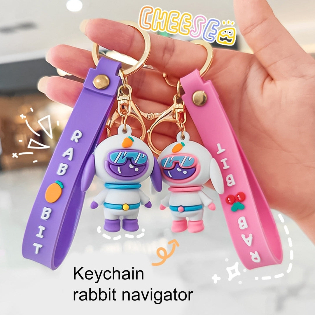 Rabbit Astronaut Keychain 3D Doll with Strap DIY Backpack Ornament Silicone Cute Animal Spaceman Bunny Car Key Ring Bag Image 1