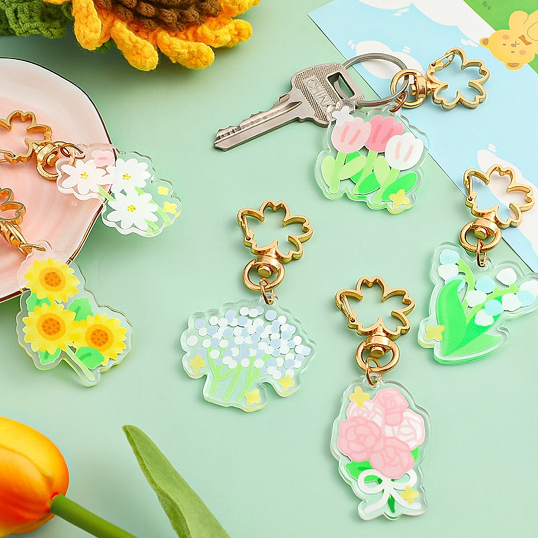 Flower Keychain Refreshing Acrylic Cute Clear Print DIY Gift Slim Rose Sunflower Car Key Ring Pendant Bag Accessories Image 8