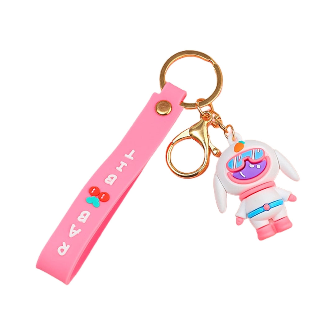 Rabbit Astronaut Keychain 3D Doll with Strap DIY Backpack Ornament Silicone Cute Animal Spaceman Bunny Car Key Ring Bag Image 3