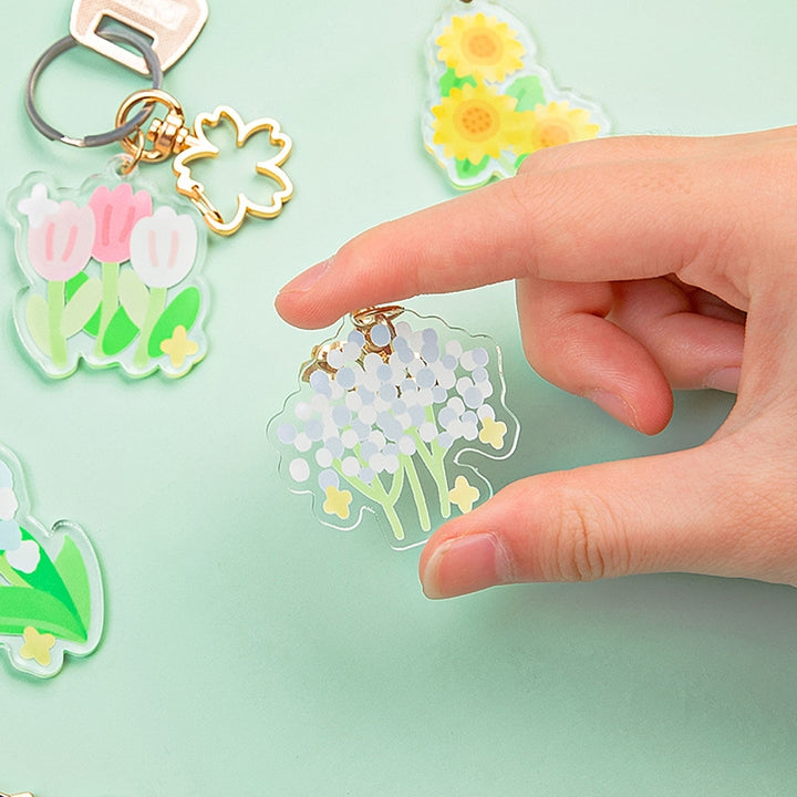 Flower Keychain Refreshing Acrylic Cute Clear Print DIY Gift Slim Rose Sunflower Car Key Ring Pendant Bag Accessories Image 9