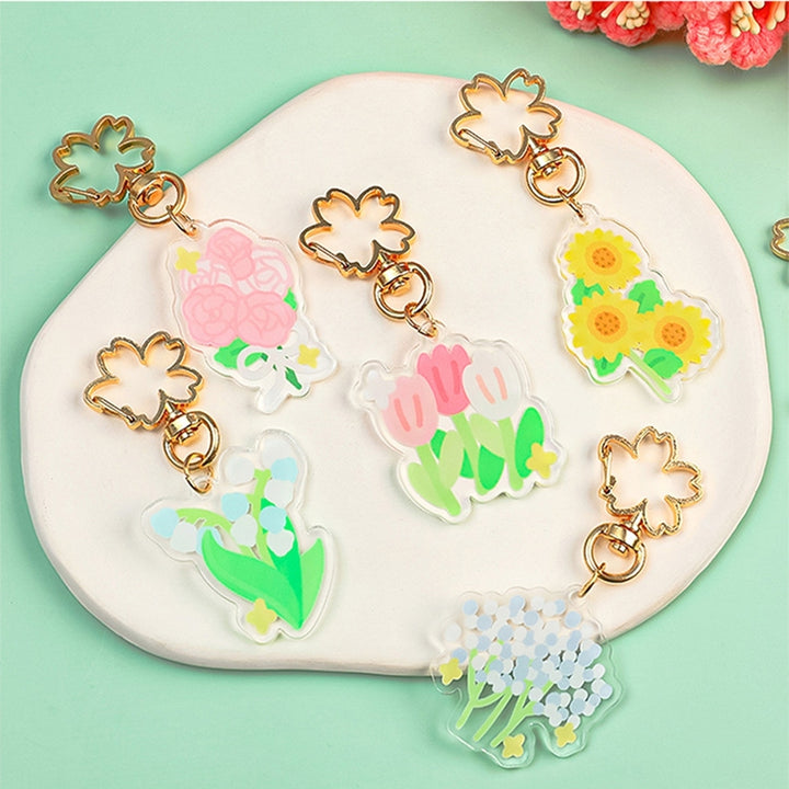 Flower Keychain Refreshing Acrylic Cute Clear Print DIY Gift Slim Rose Sunflower Car Key Ring Pendant Bag Accessories Image 10