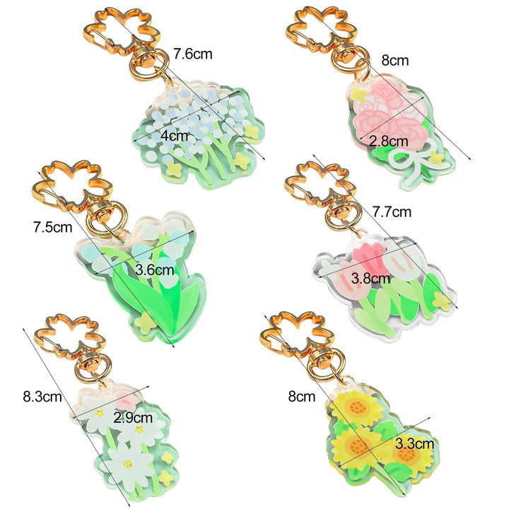 Flower Keychain Refreshing Acrylic Cute Clear Print DIY Gift Slim Rose Sunflower Car Key Ring Pendant Bag Accessories Image 11