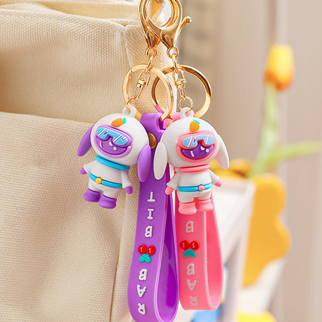 Rabbit Astronaut Keychain 3D Doll with Strap DIY Backpack Ornament Silicone Cute Animal Spaceman Bunny Car Key Ring Bag Image 6