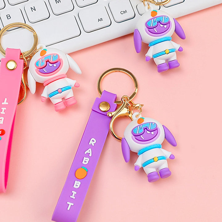 Rabbit Astronaut Keychain 3D Doll with Strap DIY Backpack Ornament Silicone Cute Animal Spaceman Bunny Car Key Ring Bag Image 11