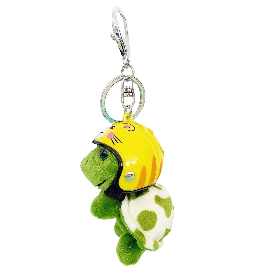Plush Turtle Keychain with Helmet Metal Ring Funny Soft Fuzzy Backpack Ornament Anti-lost Cute Animal Key Ring Bag Image 4