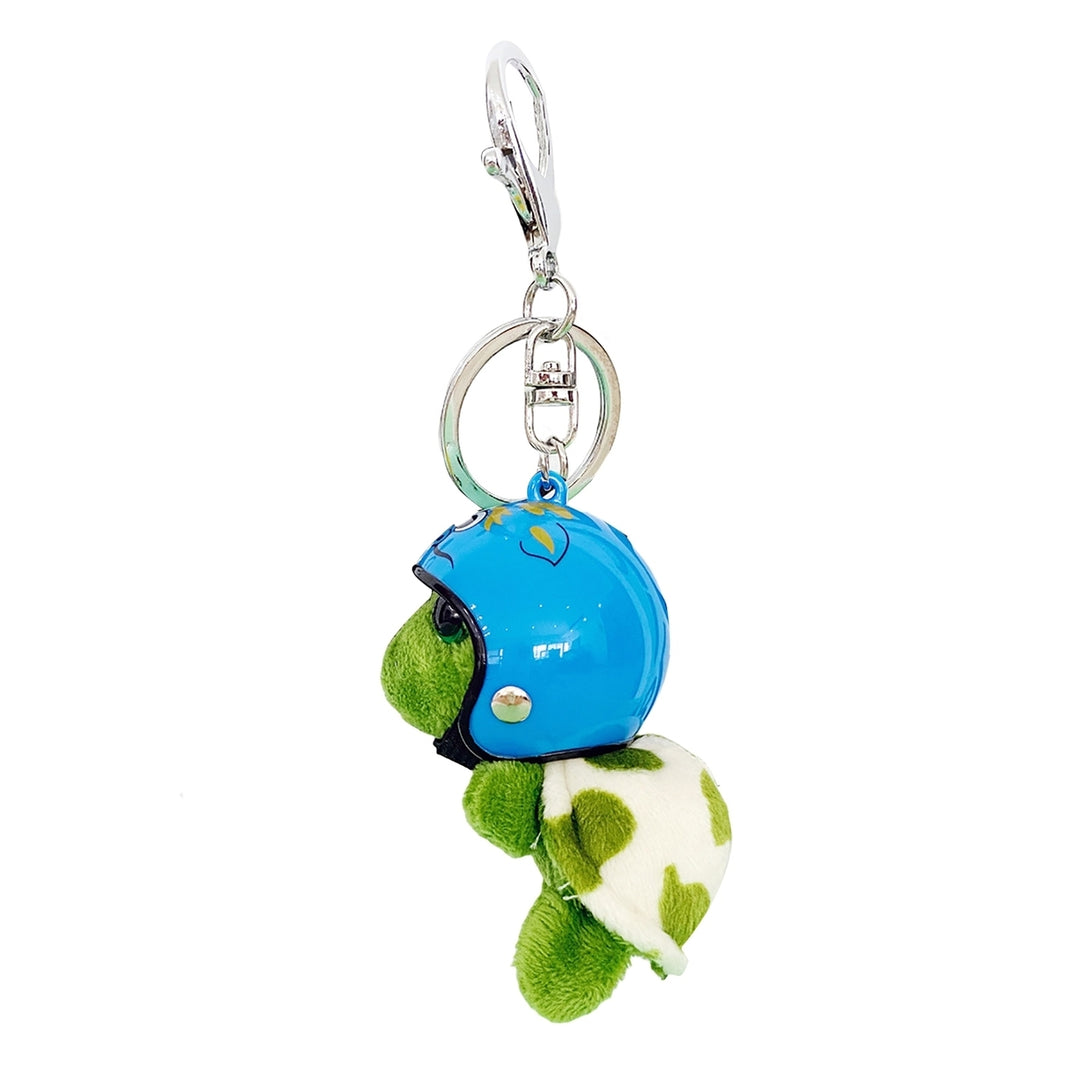 Plush Turtle Keychain with Helmet Metal Ring Funny Soft Fuzzy Backpack Ornament Anti-lost Cute Animal Key Ring Bag Image 6