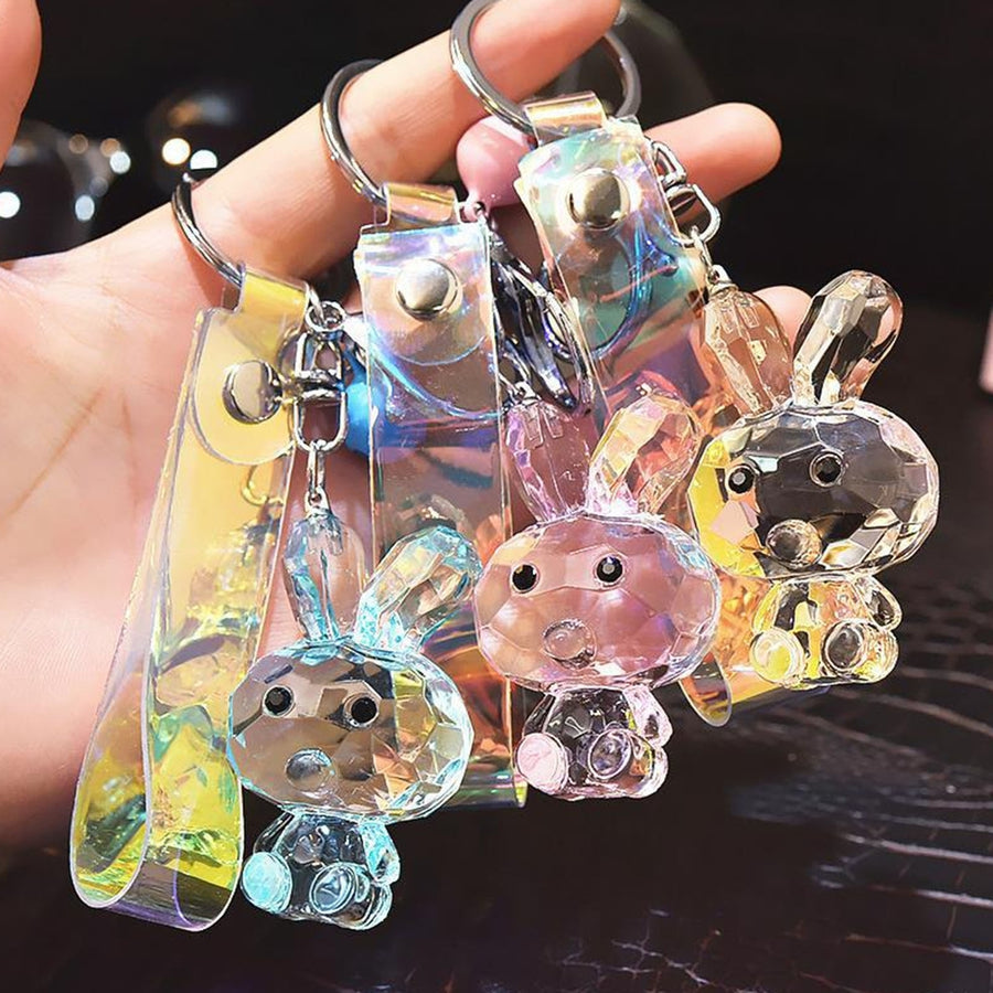Key Chain Three-dimensional Animal Faux Crystal Polishing Decorate Texture Cute Cartoon Transparent Rabbit Keychain Bag Image 1