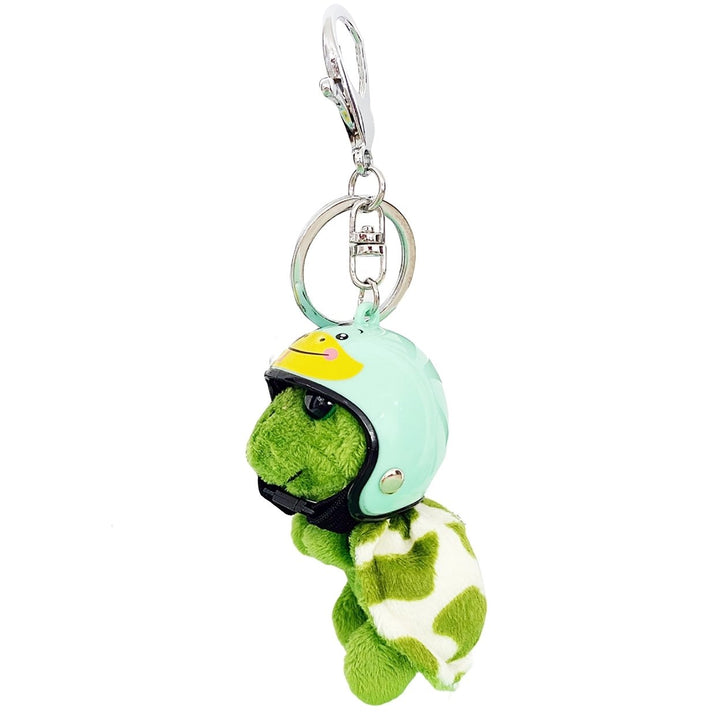 Plush Turtle Keychain with Helmet Metal Ring Funny Soft Fuzzy Backpack Ornament Anti-lost Cute Animal Key Ring Bag Image 1
