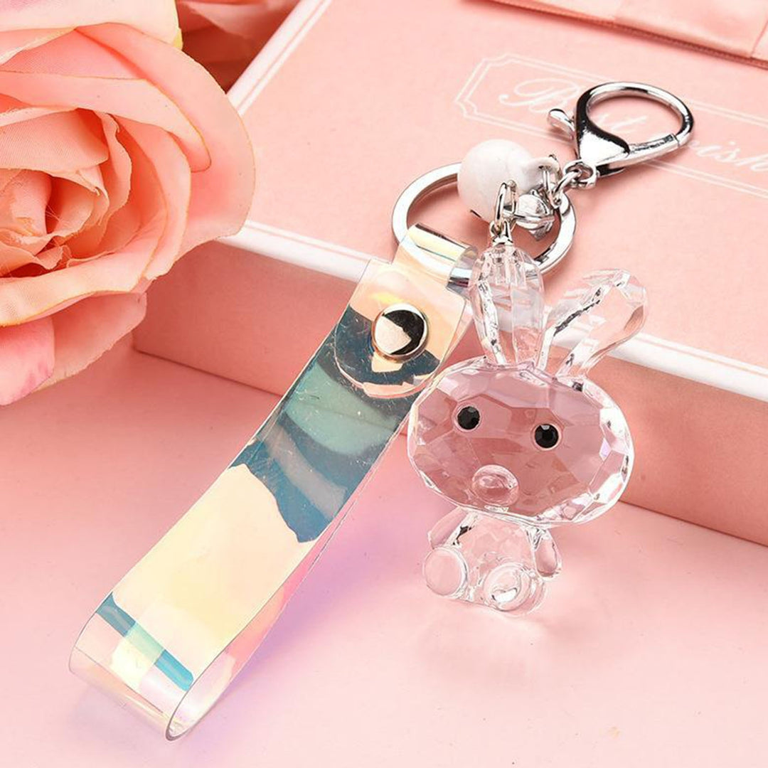 Key Chain Three-dimensional Animal Faux Crystal Polishing Decorate Texture Cute Cartoon Transparent Rabbit Keychain Bag Image 9