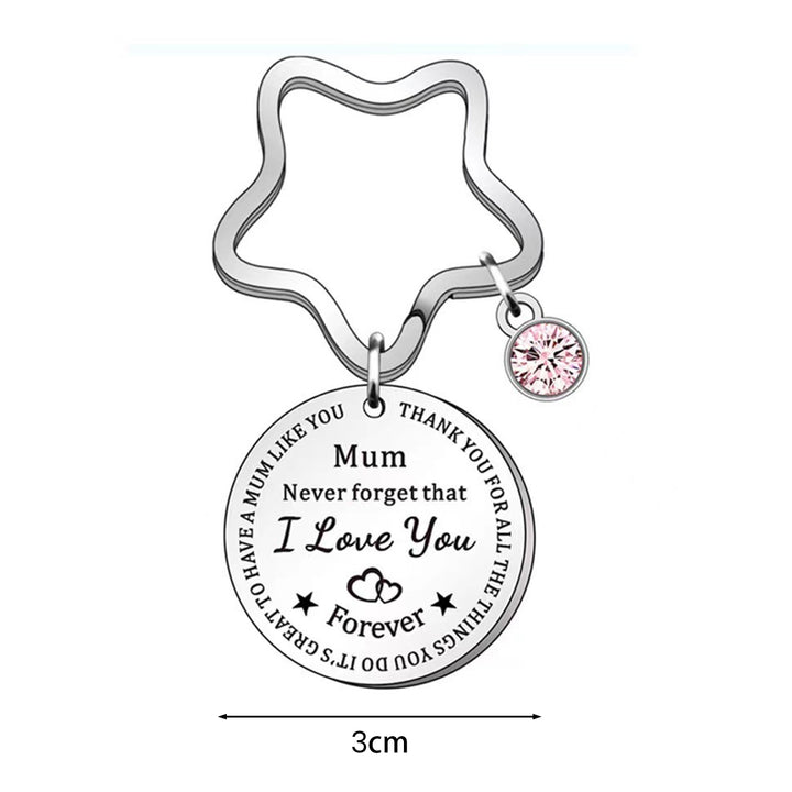 Metal Keychain Silver Color Mum I Love You Round Pendant Pink Rhinestone Five-pointed Star Shaped Metal Key Holder Image 6