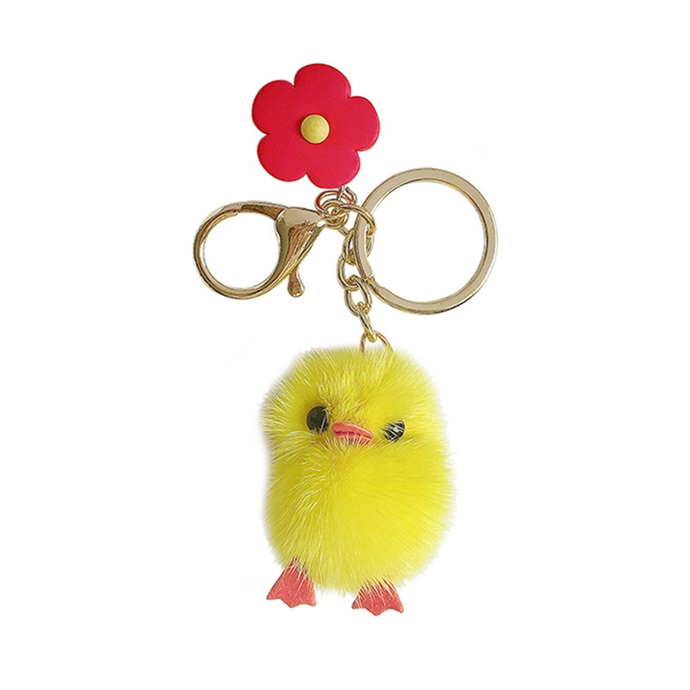 Plush Chick Keychain Fluffy Faux Mink Hairs Flower Charm Gift Cute Yellow Chicken Animal Car Key Ring Pendant Backpack Image 2