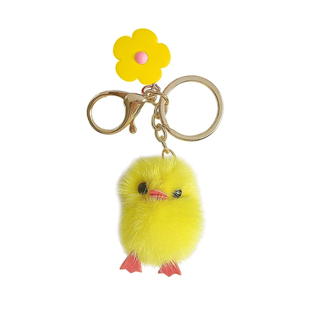 Plush Chick Keychain Fluffy Faux Mink Hairs Flower Charm Gift Cute Yellow Chicken Animal Car Key Ring Pendant Backpack Image 3