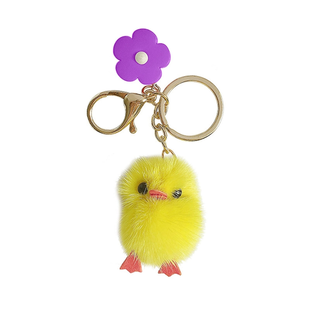 Plush Chick Keychain Fluffy Faux Mink Hairs Flower Charm Gift Cute Yellow Chicken Animal Car Key Ring Pendant Backpack Image 4