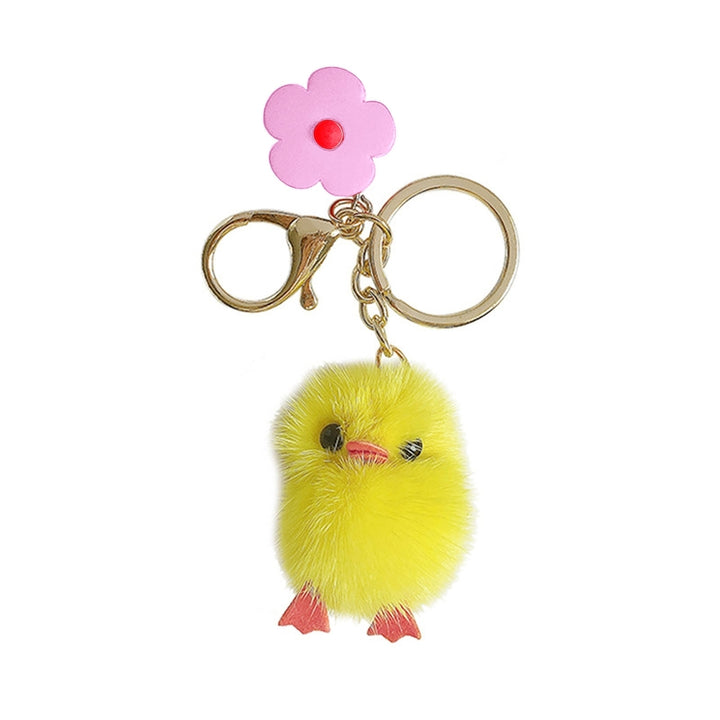 Plush Chick Keychain Fluffy Faux Mink Hairs Flower Charm Gift Cute Yellow Chicken Animal Car Key Ring Pendant Backpack Image 4