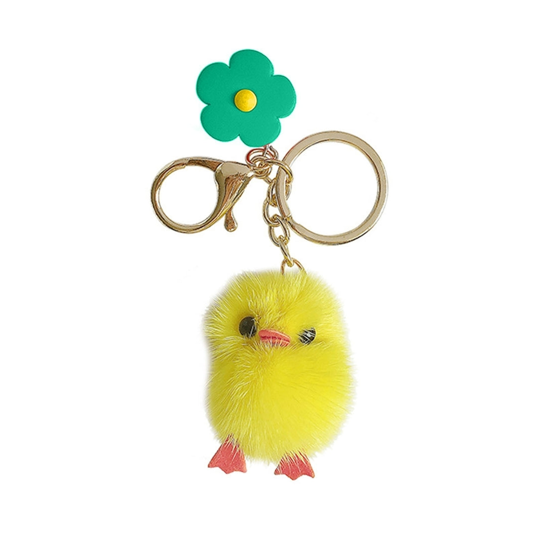 Plush Chick Keychain Fluffy Faux Mink Hairs Flower Charm Gift Cute Yellow Chicken Animal Car Key Ring Pendant Backpack Image 6