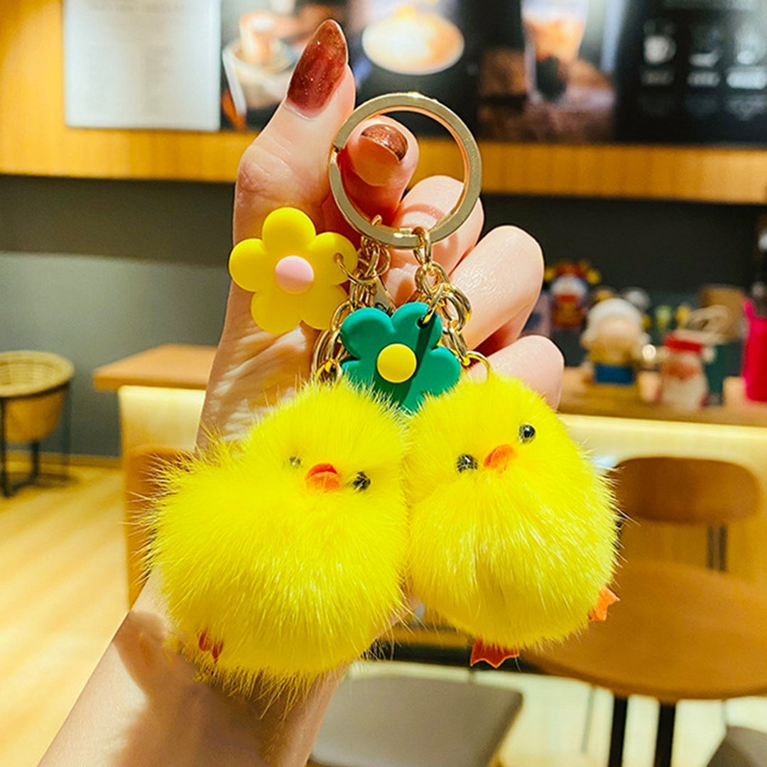 Plush Chick Keychain Fluffy Faux Mink Hairs Flower Charm Gift Cute Yellow Chicken Animal Car Key Ring Pendant Backpack Image 8