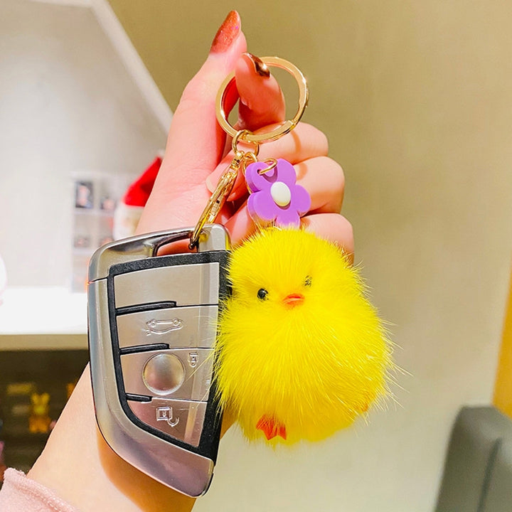 Plush Chick Keychain Fluffy Faux Mink Hairs Flower Charm Gift Cute Yellow Chicken Animal Car Key Ring Pendant Backpack Image 9