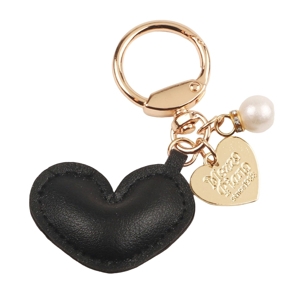 Imitation Pearl Decor Carved Letter Print Key Chain Faux Leather Heart Pendant Key Ring Backpack Ornament Image 2