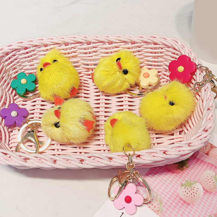 Plush Chick Keychain Fluffy Faux Mink Hairs Flower Charm Gift Cute Yellow Chicken Animal Car Key Ring Pendant Backpack Image 12