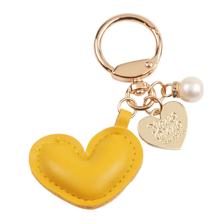 Imitation Pearl Decor Carved Letter Print Key Chain Faux Leather Heart Pendant Key Ring Backpack Ornament Image 4
