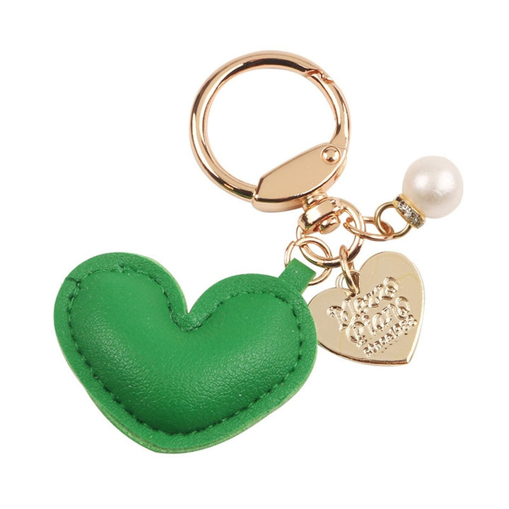 Imitation Pearl Decor Carved Letter Print Key Chain Faux Leather Heart Pendant Key Ring Backpack Ornament Image 1