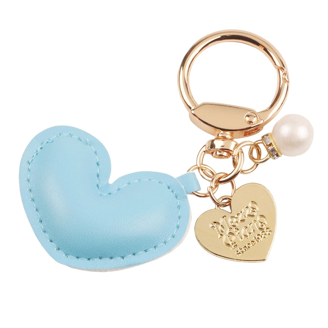 Imitation Pearl Decor Carved Letter Print Key Chain Faux Leather Heart Pendant Key Ring Backpack Ornament Image 9