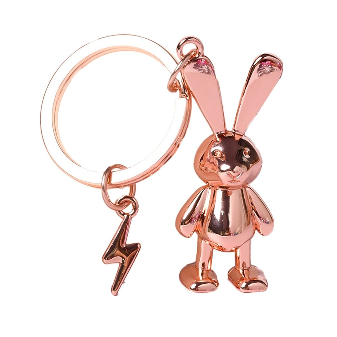 Rabbit Keychain with Faux Leather Lanyard 3D Zinc Alloy Gift Mirror Shine Bunny Animal Key Ring Pendant Backpack Image 1