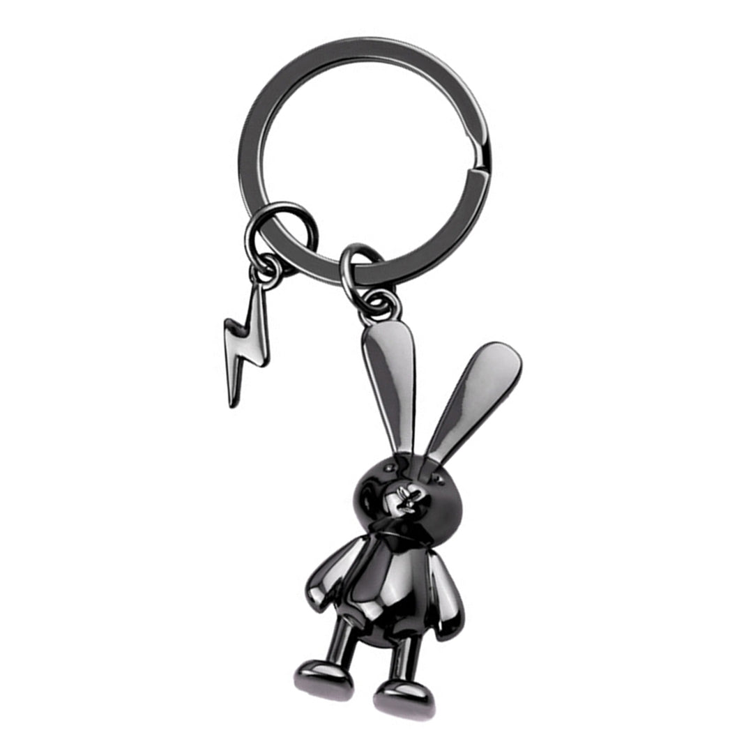 Rabbit Keychain with Faux Leather Lanyard 3D Zinc Alloy Gift Mirror Shine Bunny Animal Key Ring Pendant Backpack Image 3