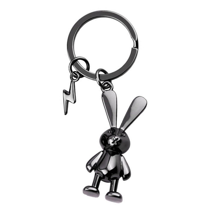 Rabbit Keychain with Faux Leather Lanyard 3D Zinc Alloy Gift Mirror Shine Bunny Animal Key Ring Pendant Backpack Image 1