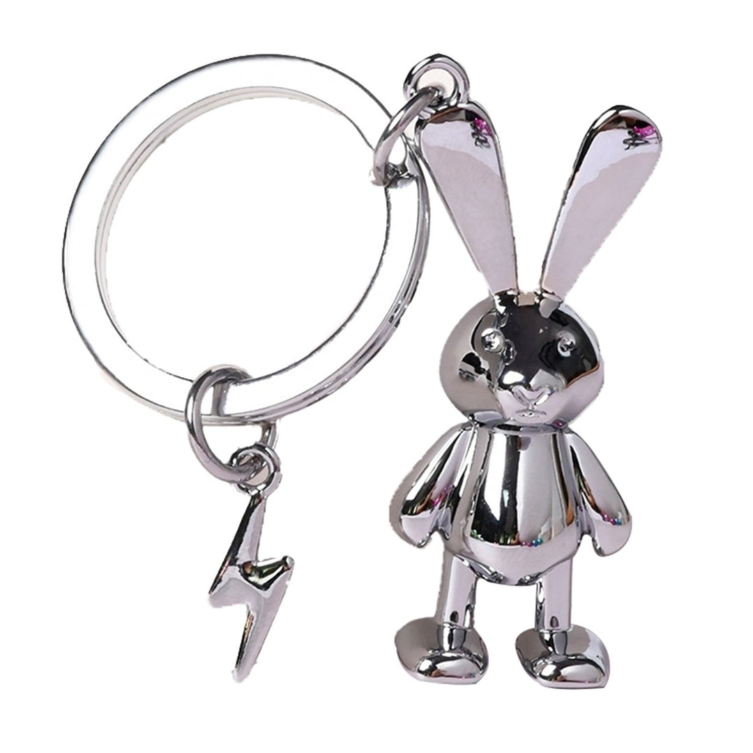 Rabbit Keychain with Faux Leather Lanyard 3D Zinc Alloy Gift Mirror Shine Bunny Animal Key Ring Pendant Backpack Image 1