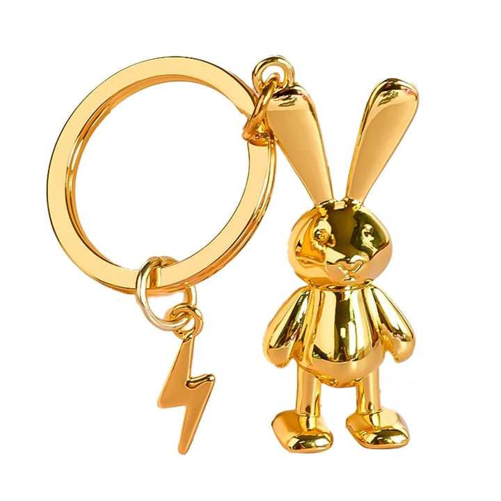 Rabbit Keychain with Faux Leather Lanyard 3D Zinc Alloy Gift Mirror Shine Bunny Animal Key Ring Pendant Backpack Image 1