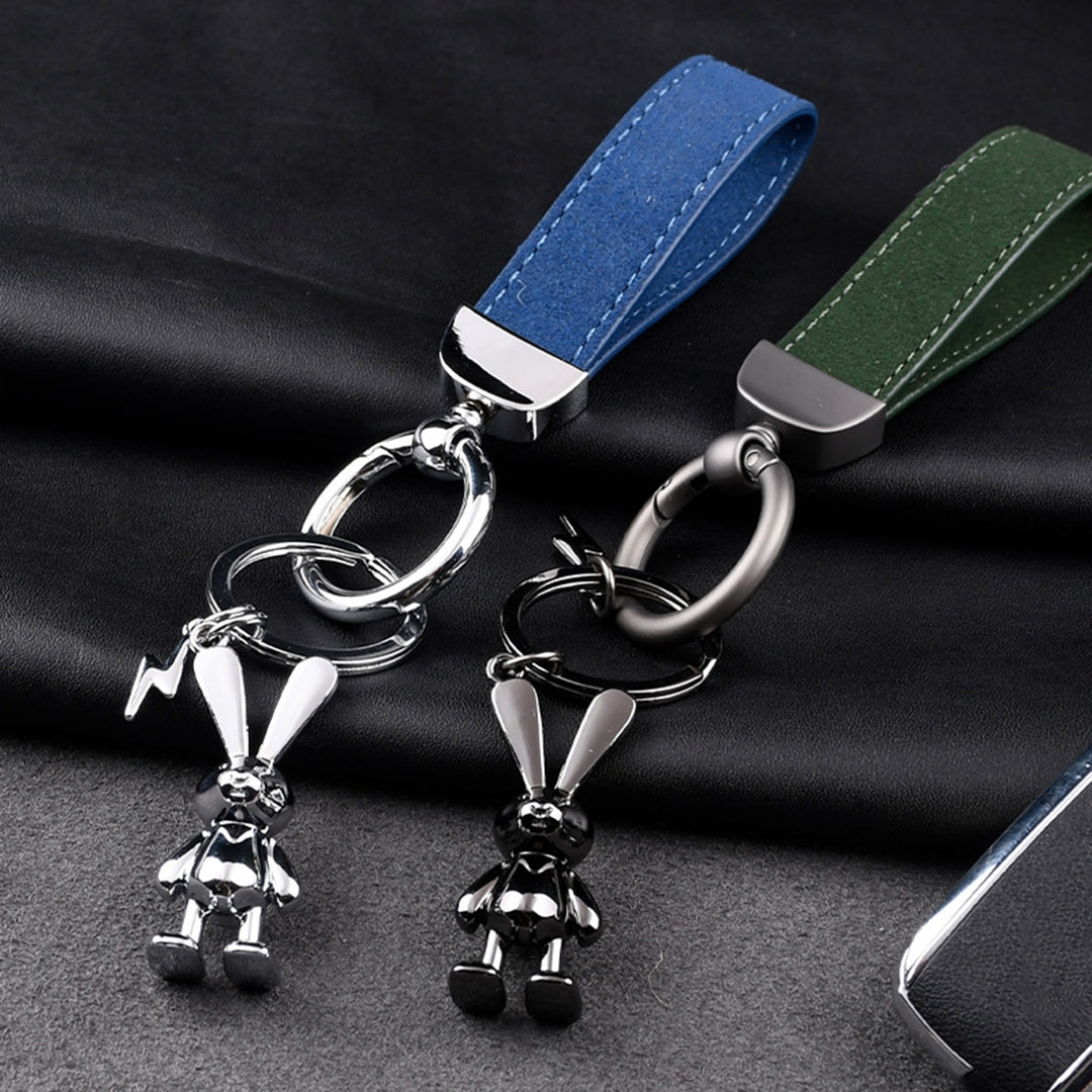 Rabbit Keychain with Faux Leather Lanyard 3D Zinc Alloy Gift Mirror Shine Bunny Animal Key Ring Pendant Backpack Image 10