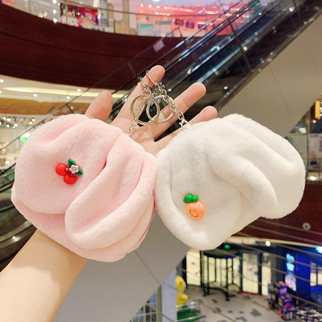 Coins Purse Keychain Soft Plush Zipper Hanging Ring Buckle Mini Gift Portable Cartoon Fruit Change Bag Key Ring Backpack Image 6