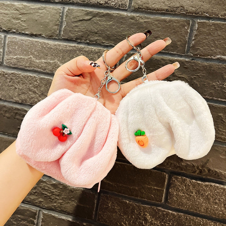 Coins Purse Keychain Soft Plush Zipper Hanging Ring Buckle Mini Gift Portable Cartoon Fruit Change Bag Key Ring Backpack Image 7