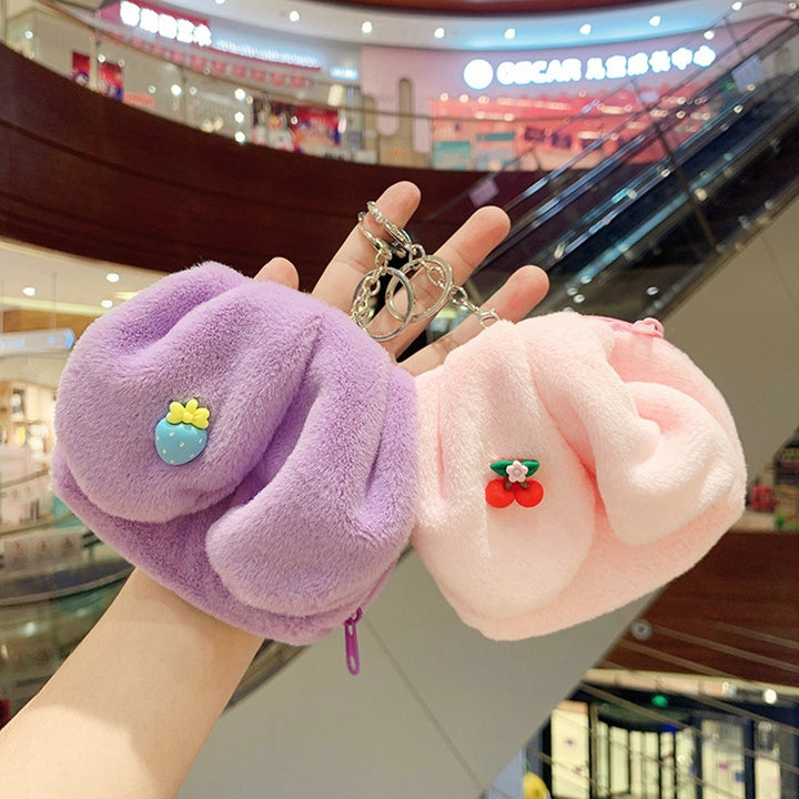 Coins Purse Keychain Soft Plush Zipper Hanging Ring Buckle Mini Gift Portable Cartoon Fruit Change Bag Key Ring Backpack Image 10