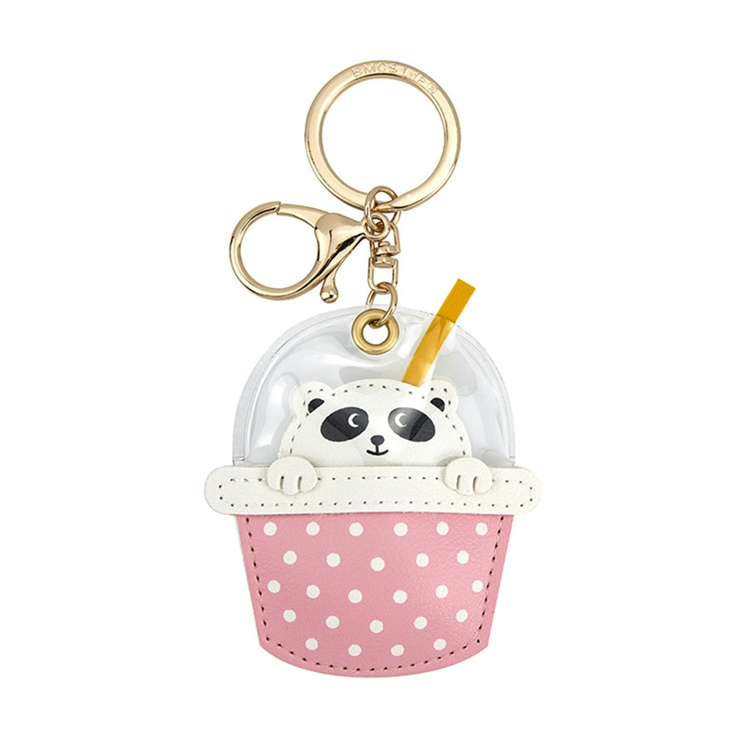 Key Chain Lovely Cartoon Vivid Ring Key Portable Faux Leather Milk Tea Cup Keyring Backpack Supplies Image 4