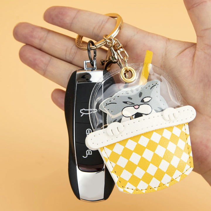 Key Chain Lovely Cartoon Vivid Ring Key Portable Faux Leather Milk Tea Cup Keyring Backpack Supplies Image 8