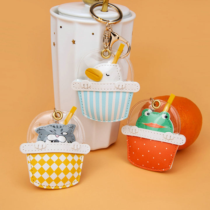 Key Chain Lovely Cartoon Vivid Ring Key Portable Faux Leather Milk Tea Cup Keyring Backpack Supplies Image 11