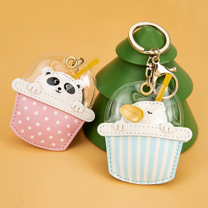 Key Chain Lovely Cartoon Vivid Ring Key Portable Faux Leather Milk Tea Cup Keyring Backpack Supplies Image 12