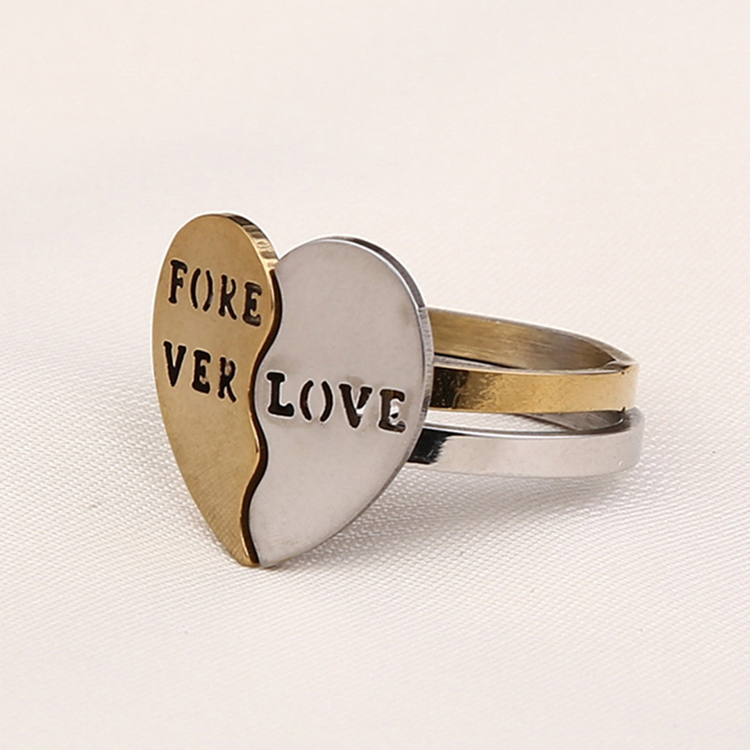 2Pcs/Set Fashion Ring Exquisite Alloy Stackable Heart Decor Couple Ring for Daily Life Image 3