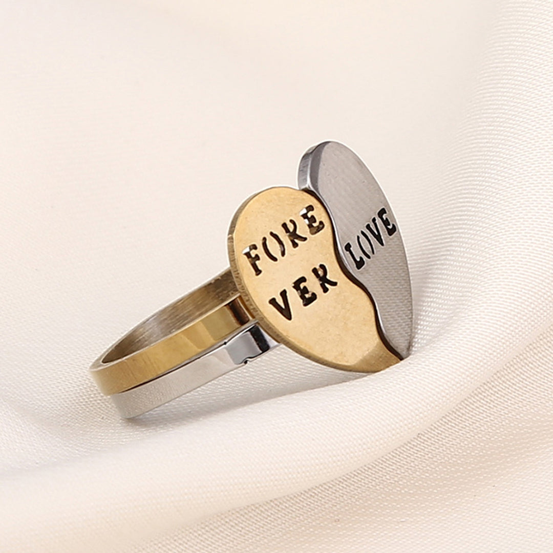 2Pcs/Set Fashion Ring Exquisite Alloy Stackable Heart Decor Couple Ring for Daily Life Image 4