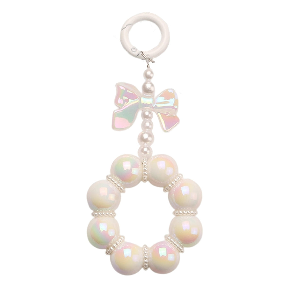 Keychain Sweet Color Bow-knot Decor Tassel Faux Pearl Luster Electroplated Bag Decoration Jewelry Round Shape Key Image 2