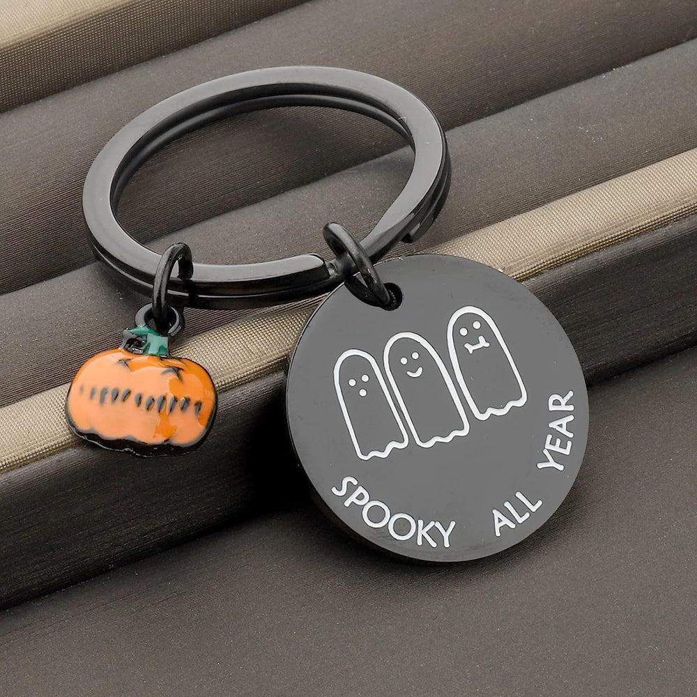 Halloween Key Chain Cartoon Ghost Print Pumpkin Pendant Stainless Key Storage Keyring Couple Valentines Day Gift Image 2