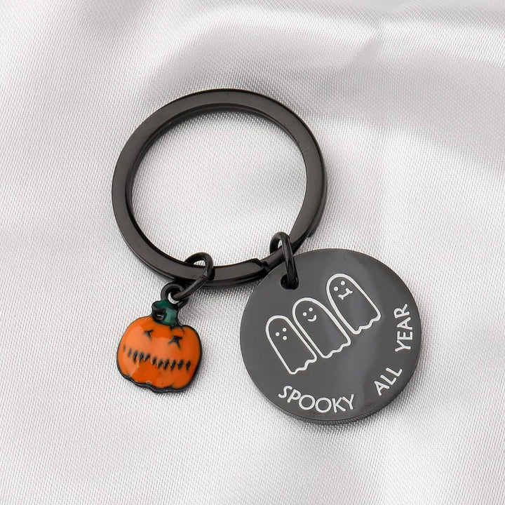 Halloween Key Chain Cartoon Ghost Print Pumpkin Pendant Stainless Key Storage Keyring Couple Valentines Day Gift Image 4