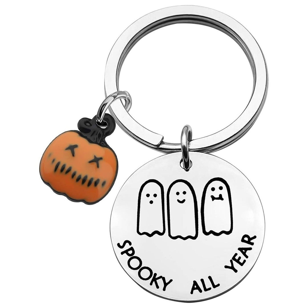 Halloween Key Chain Cartoon Ghost Print Pumpkin Pendant Stainless Key Storage Keyring Couple Valentines Day Gift Image 1