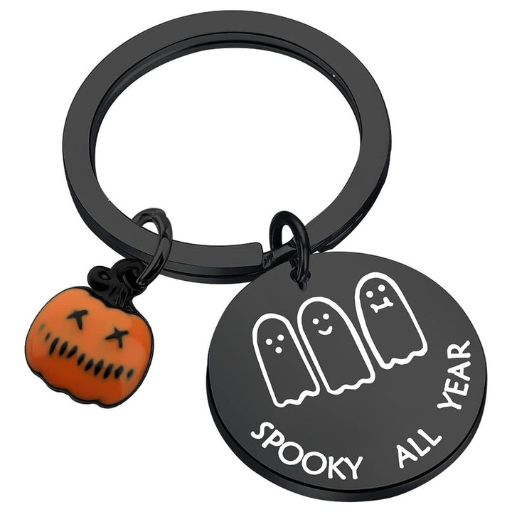 Halloween Key Chain Cartoon Ghost Print Pumpkin Pendant Stainless Key Storage Keyring Couple Valentines Day Gift Image 1