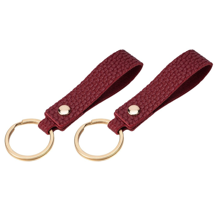 2Pcs Faux Leather Key Chain Litchi Pattern Multifunctional Creative Gift Key Rings Car Bag Accessories Image 3