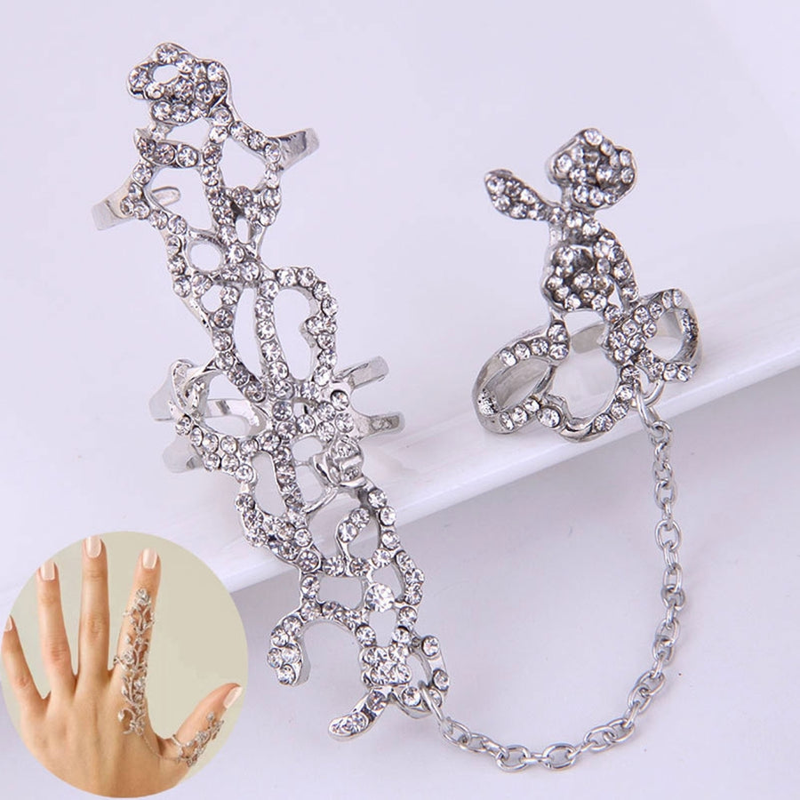 Women Ring Double Full Finger Rose One-piece Punk Sparkling Knuckle Armor Ring for Cosplay Image 1